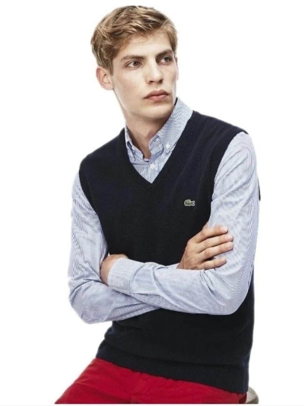 Lacoste ($215) Navy Blue V-Neck Sweater Vest Preppy Quiet Luxury XL Cotton